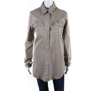 Theodore Womens Button Front Collared Long Sleeve Shirt Brown Cotton Size Large